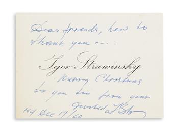 STRAVINSKY, IGOR. Three Autograph Notes Signed, IStr, to composer Richard Pindle Hammond and his partner George,